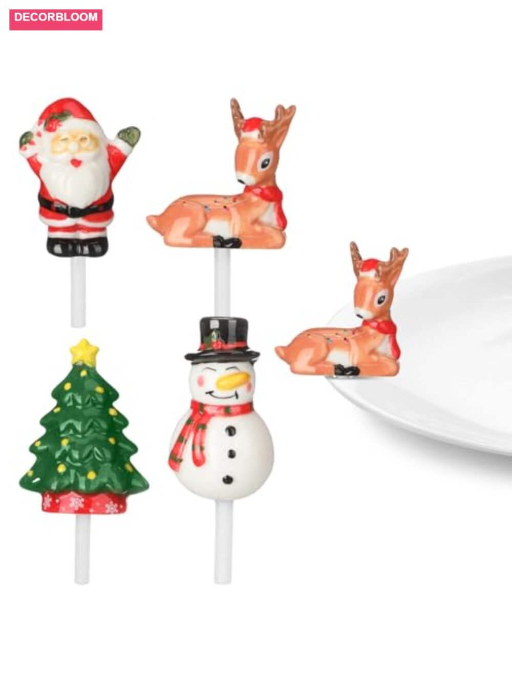 4 Mini Ceramic Christmas Plate Accents Hand-Painted Holiday Decor